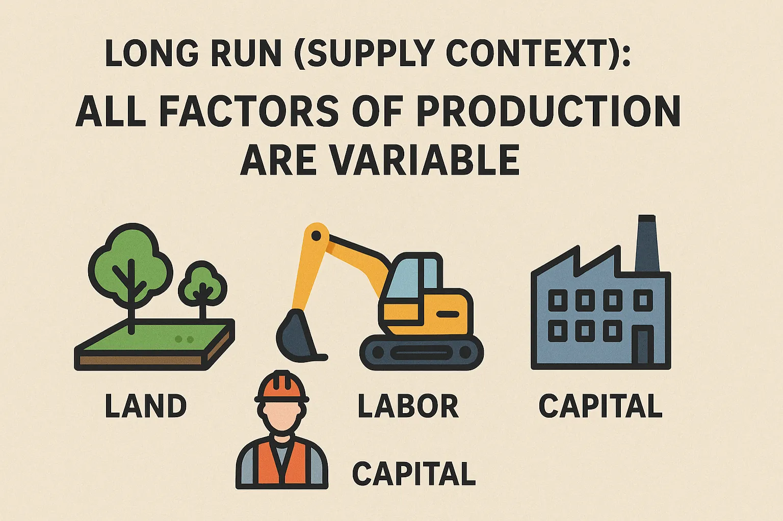  Long run (supply context): all factors of production are variable