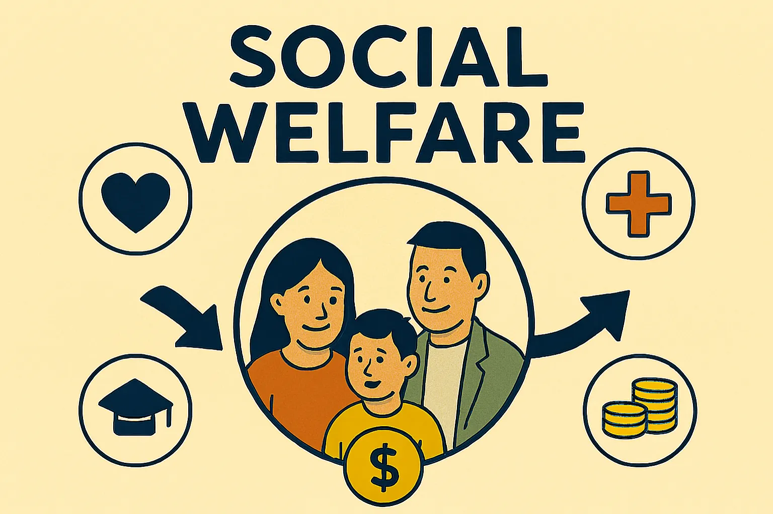 Social welfare: The overall well-being of society.