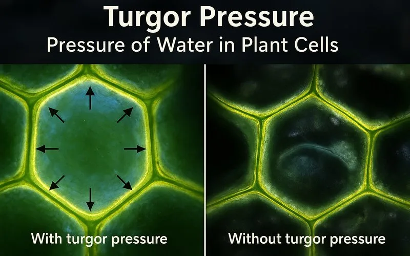 Turgor pressure: Pressure of water in plant cells