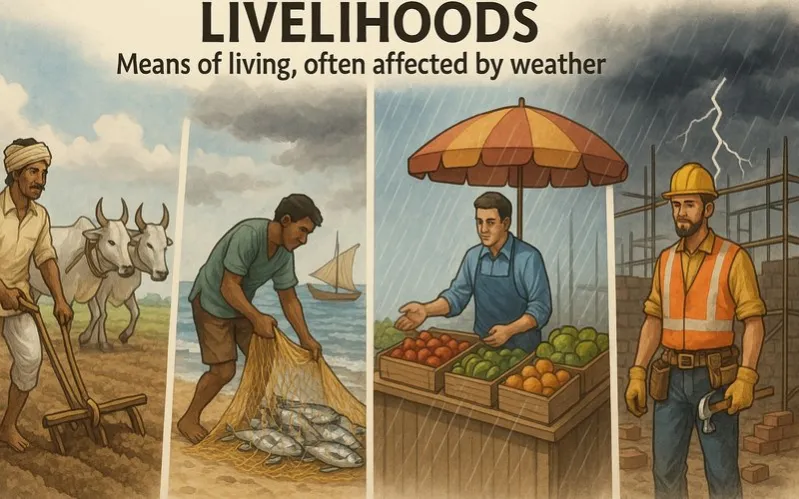 Livelihoods: Means of living, often affected by weather