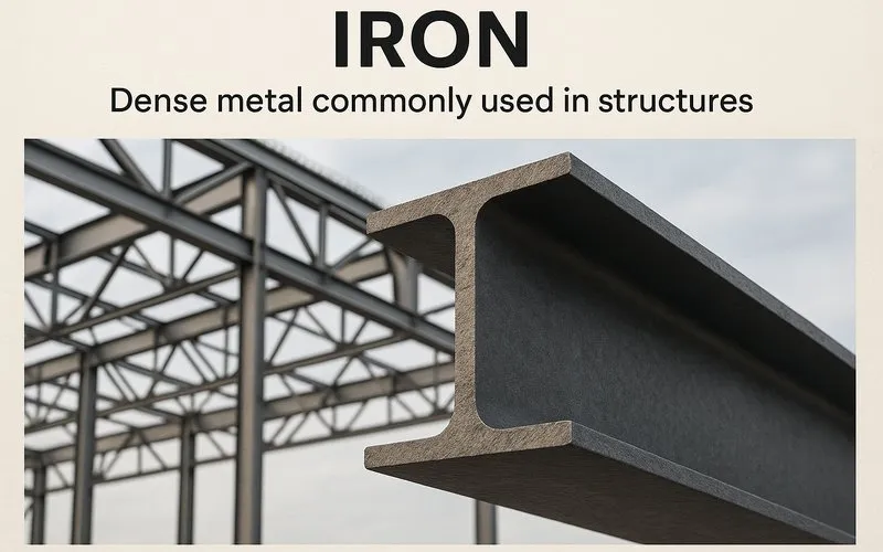 Iron: Dense metal commonly used in structures