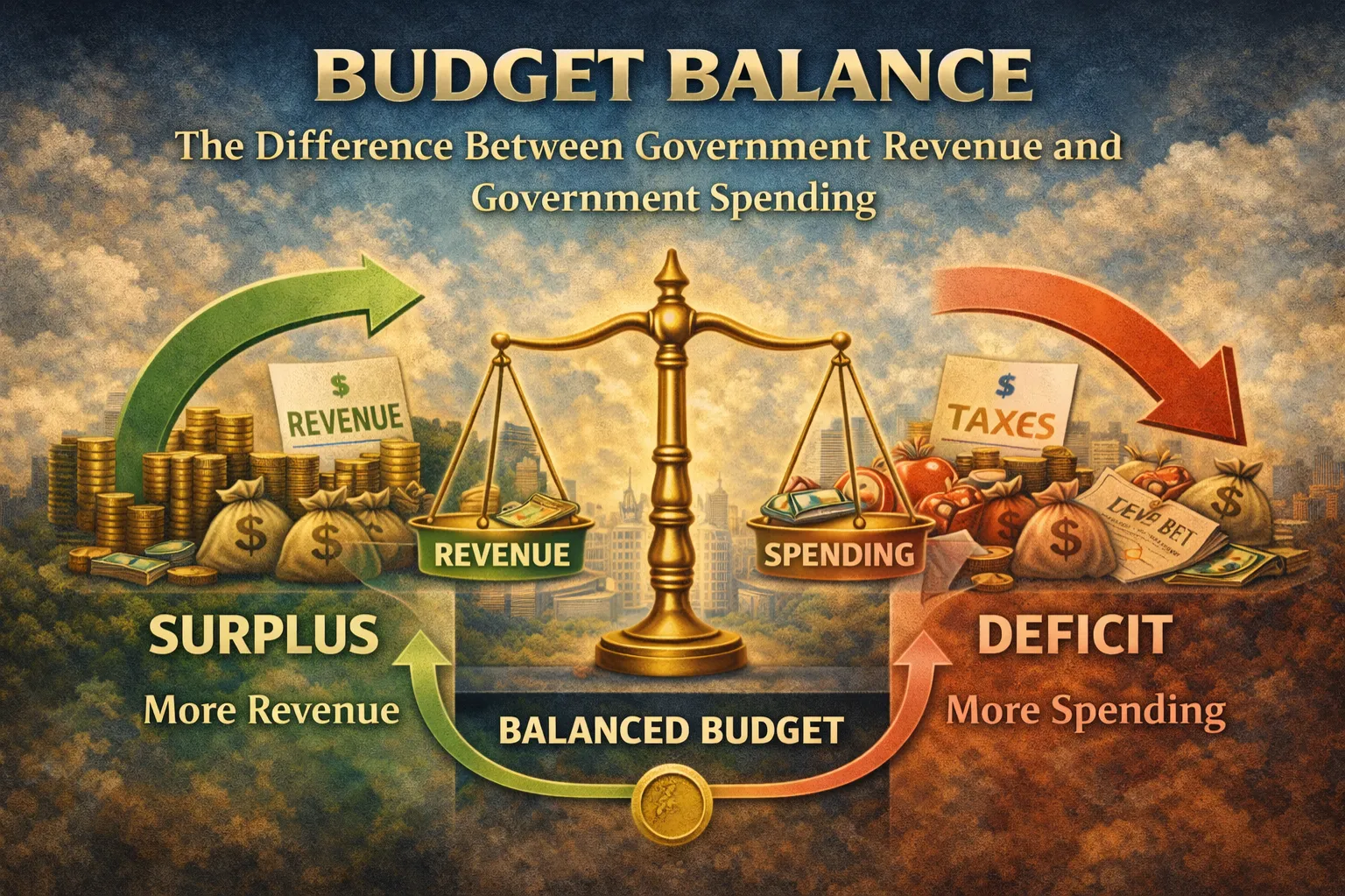 Budget balance: The difference between government revenue and government spending.