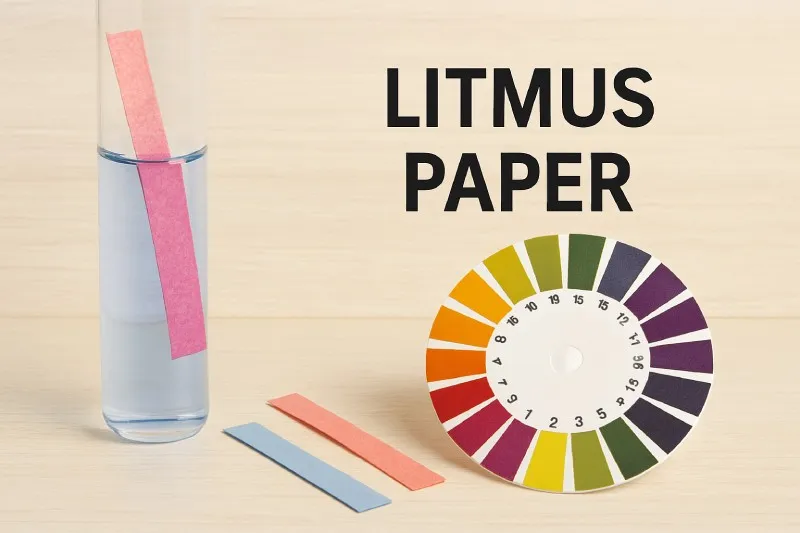 Litmus paper: Red in acid, blue in alkali