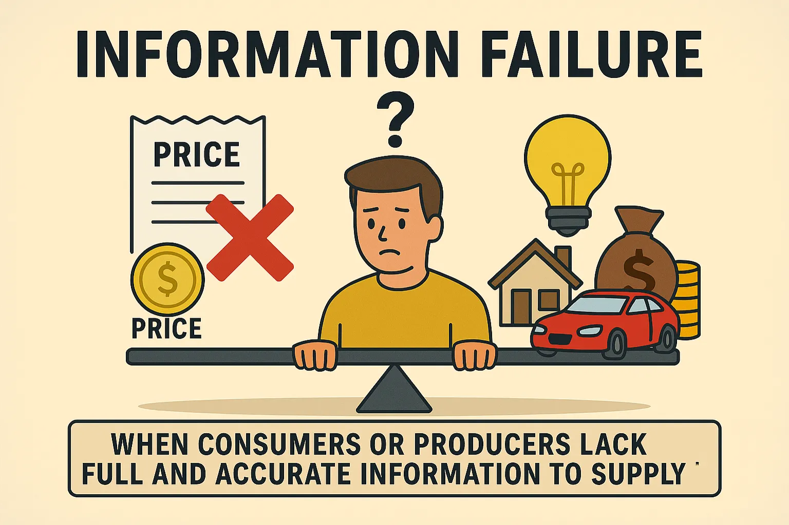 Information failure: when consumers or producers lack full and accurate information to make rational decisions