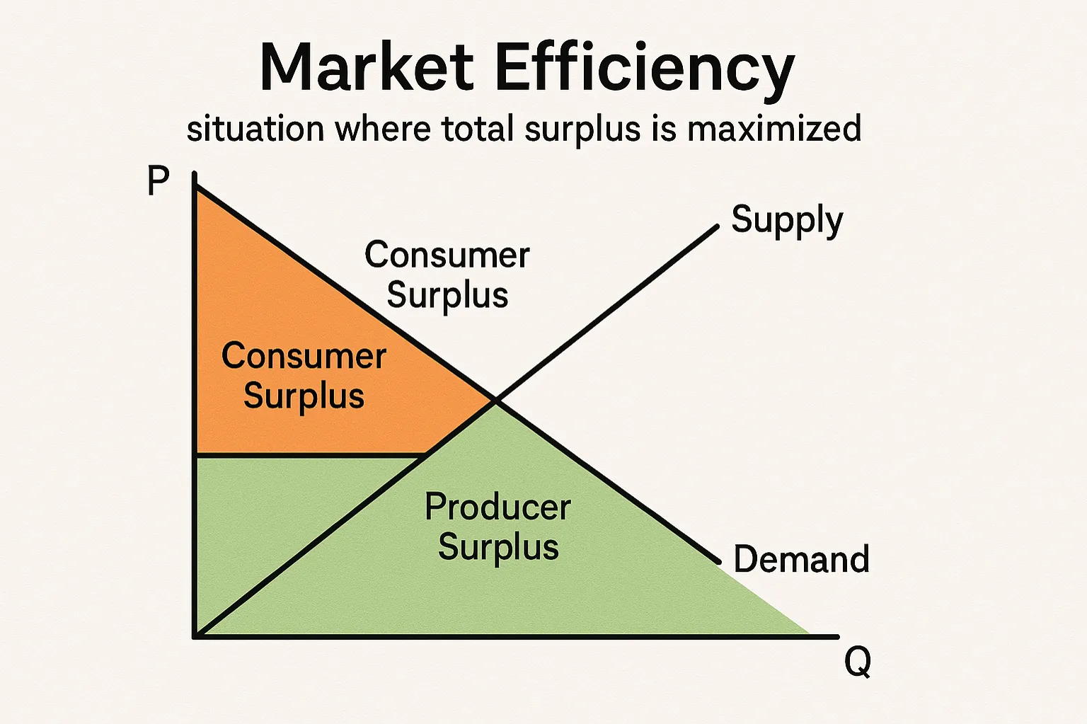 Market efficiency: situation where total surplus is maximised