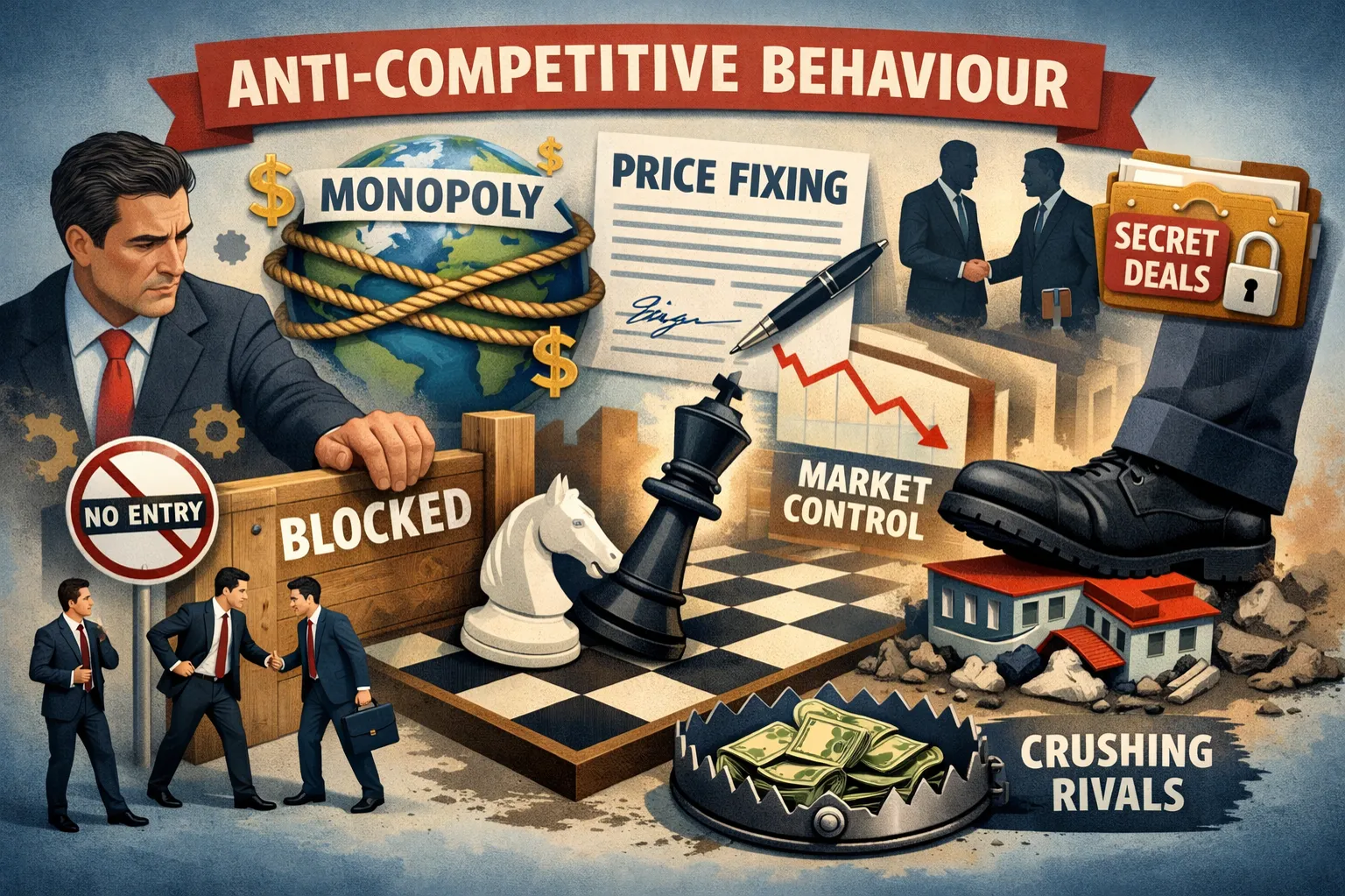 Anti-competitive behaviour: Actions by firms that reduce competition in a market.