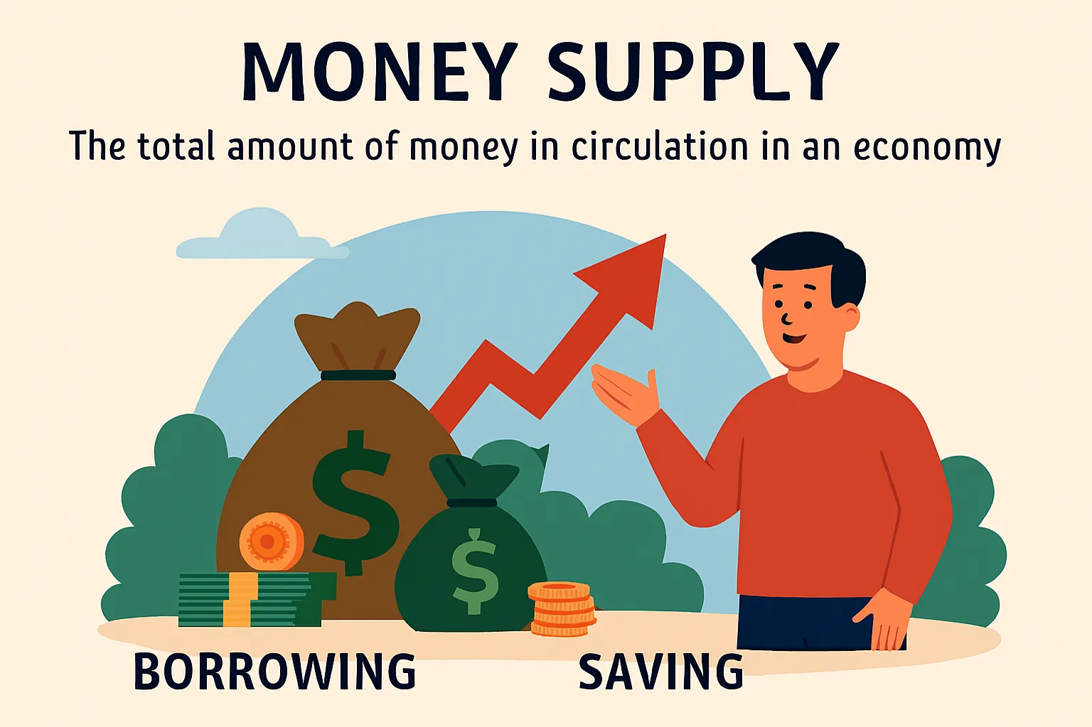 Money supply: The total amount of money in circulation in an economy.