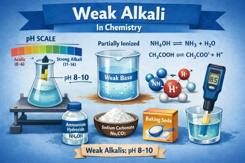 Weak alkali: Partially ionises
