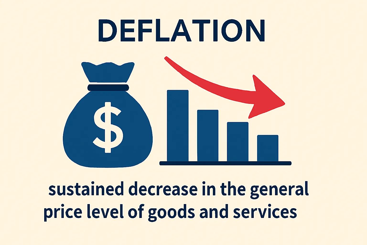 Deflation: sustained decrease in the general price level of goods and services