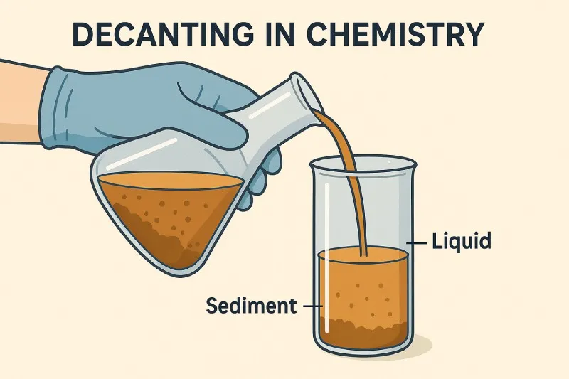 Decanting: Pouring off liquid to separate from settled solid