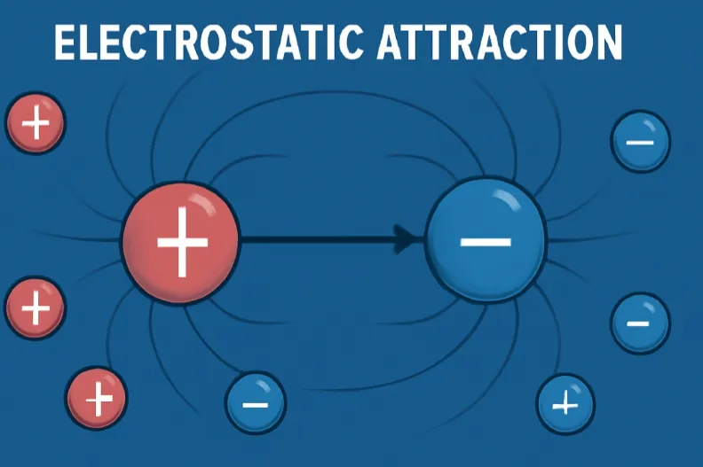 Electrostatic Attraction: The force of attraction between positively and negatively charged particles