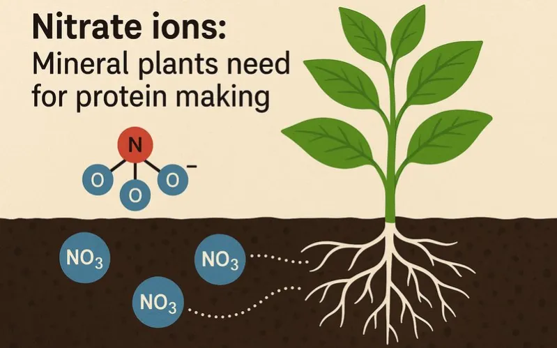 Nitrate ions: Mineral plants need for protein making