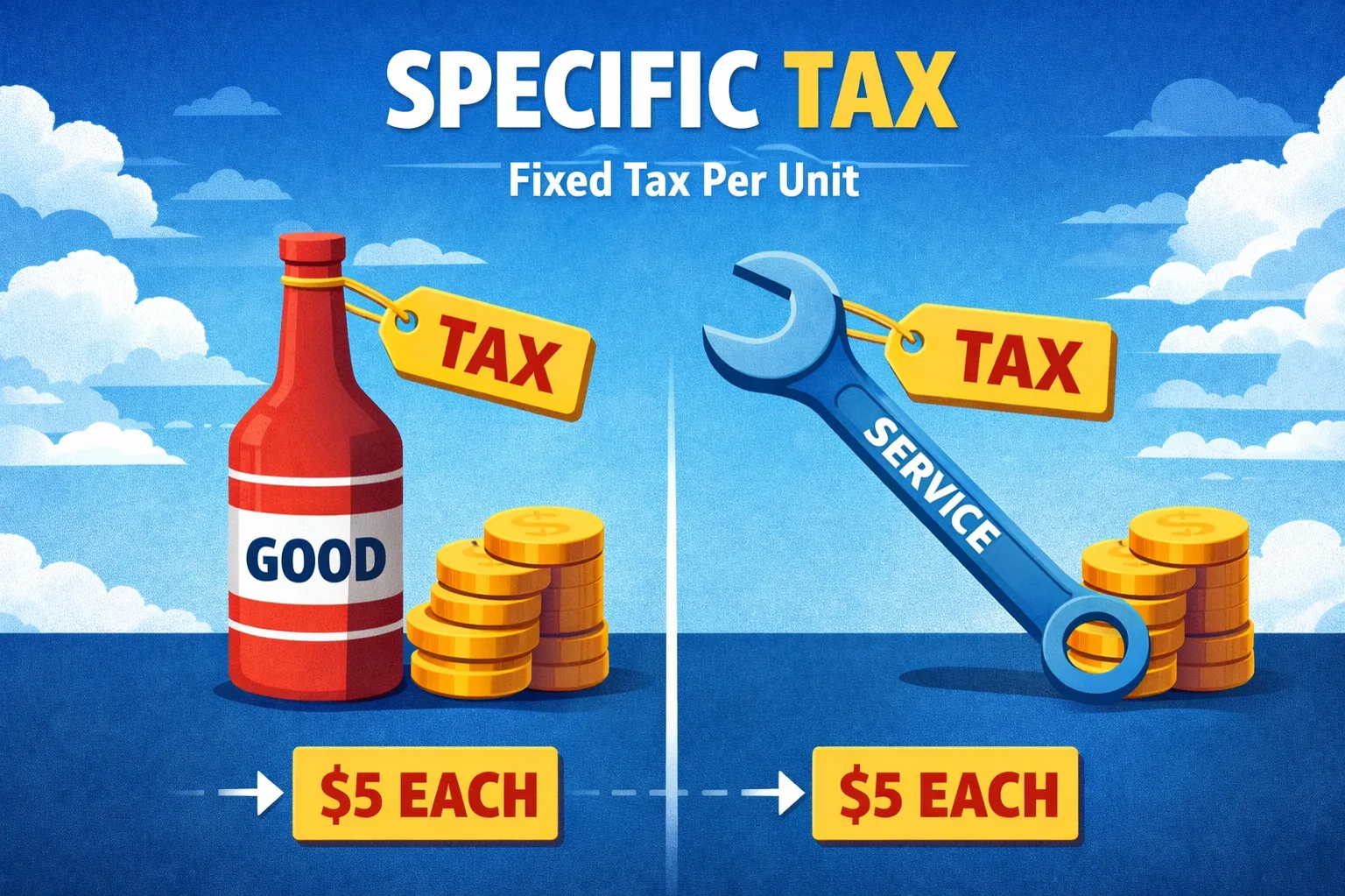 Specific tax: A fixed tax per unit of a good or service.