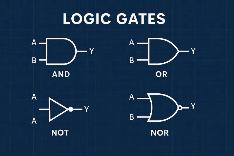 Logic gate: A physical or conceptual component that performs a Boolean operation
