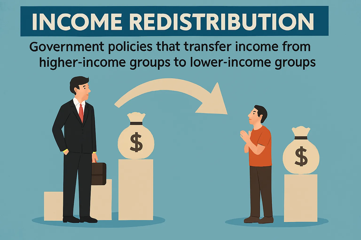 Income redistribution: government policies that transfer income from higher-income groups to lower-income groups