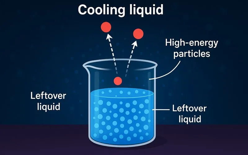 Cooling liquid: Leftover liquid loses high-energy particles