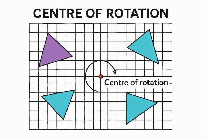 centre of rotation: the point around which a plane shape can rotate and show the same shape in different positions