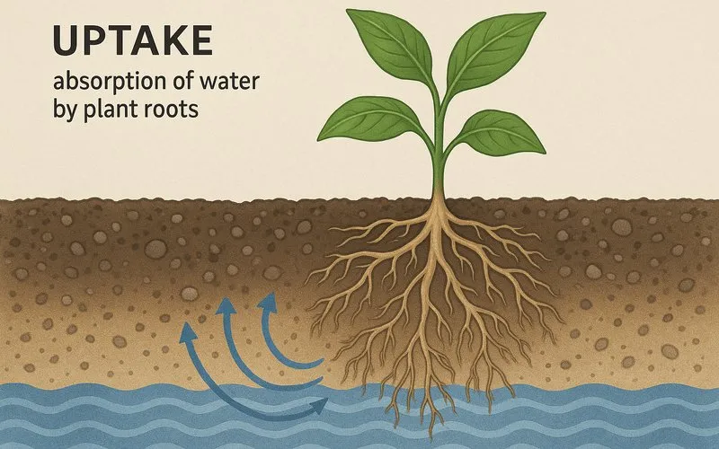 Uptake: Absorption of water by plant roots