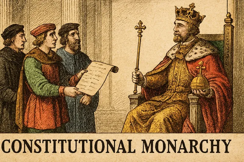 Constitutional monarchy: A form of monarchy in which the sovereign’s powers are defined and limited by a constitution