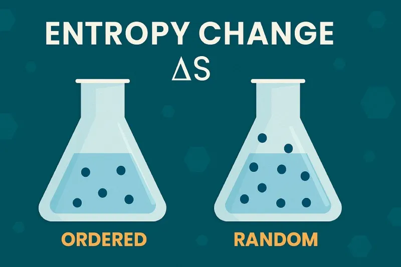 Entropy Change (ΔS): The difference in entropy between the products and the reactants in a chemical reaction