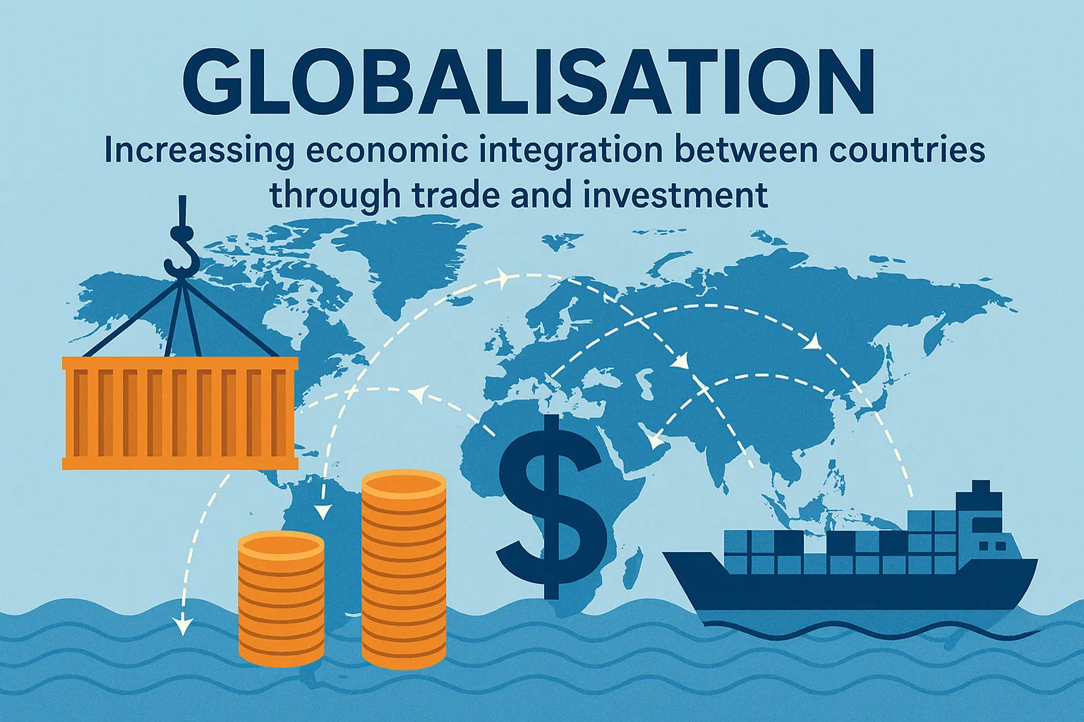 Globalisation: Increasing economic integration between countries through trade and investment.