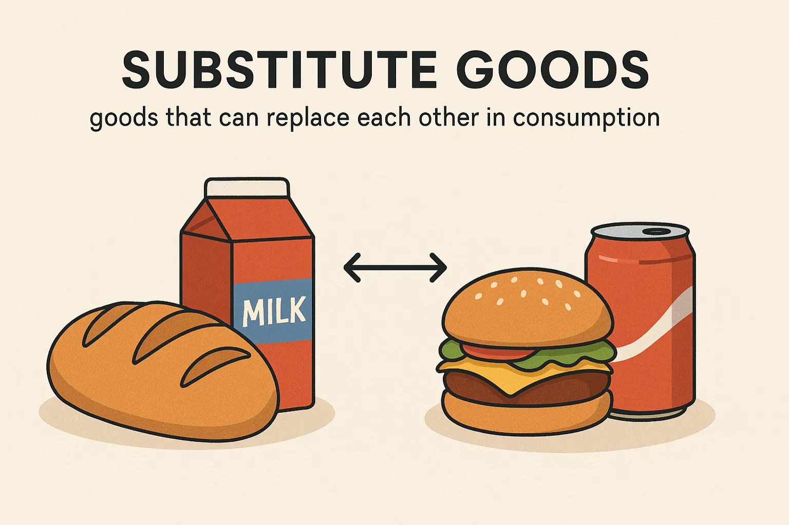 Substitute goods: goods that can replace each other in consumption
