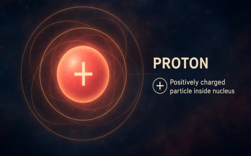 Proton: Positively charged particle inside nucleus