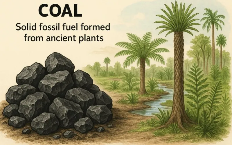 Coal: Solid fossil fuel formed from ancient plants