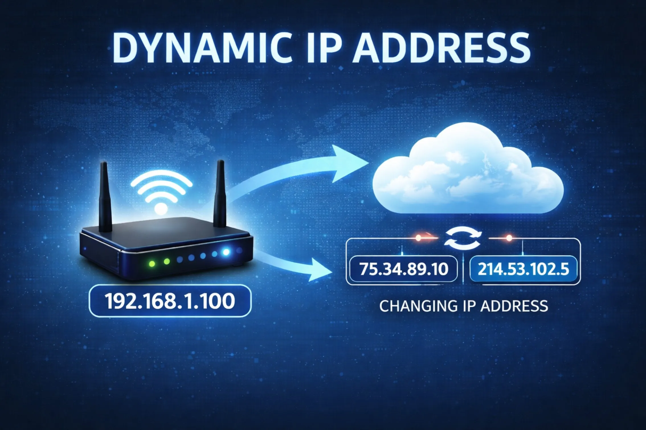 Dynamic IP Address: An IP address assigned temporarily by a DHCP server
