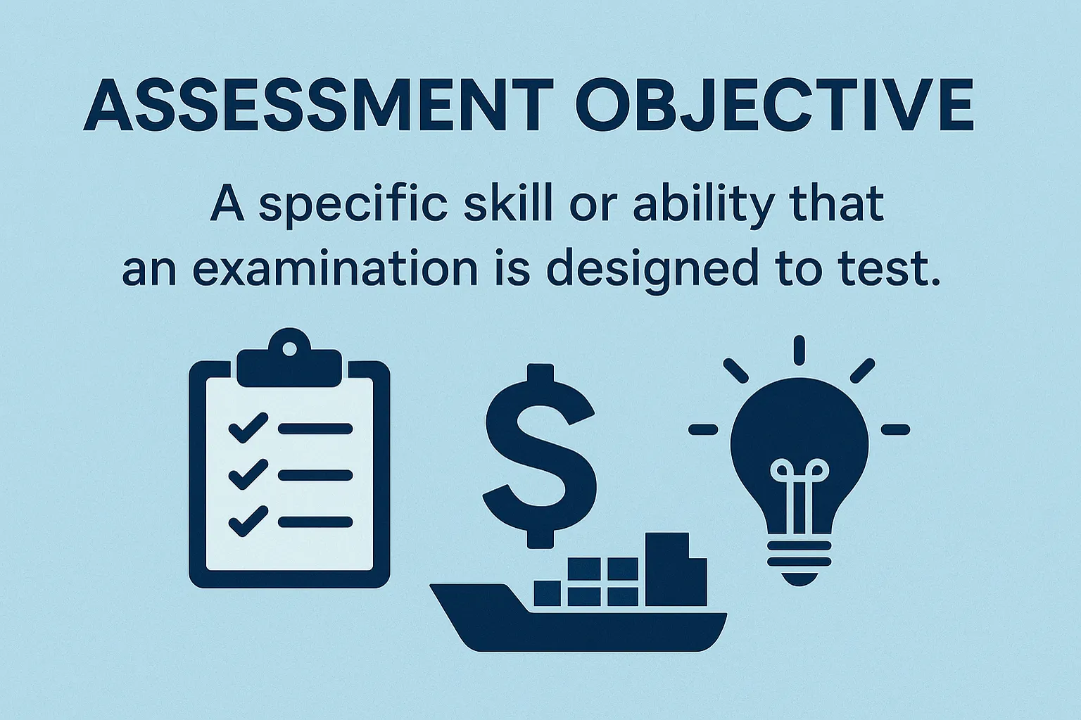 Assessment objective: A specific skill or ability that an examination is designed to test.