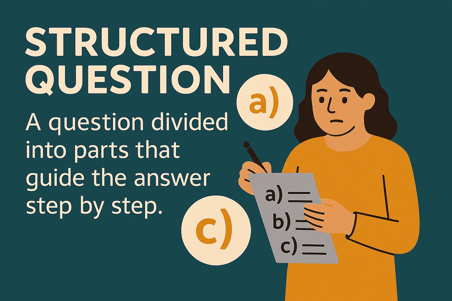 Structured question: A question divided into parts that guide the answer step by step.