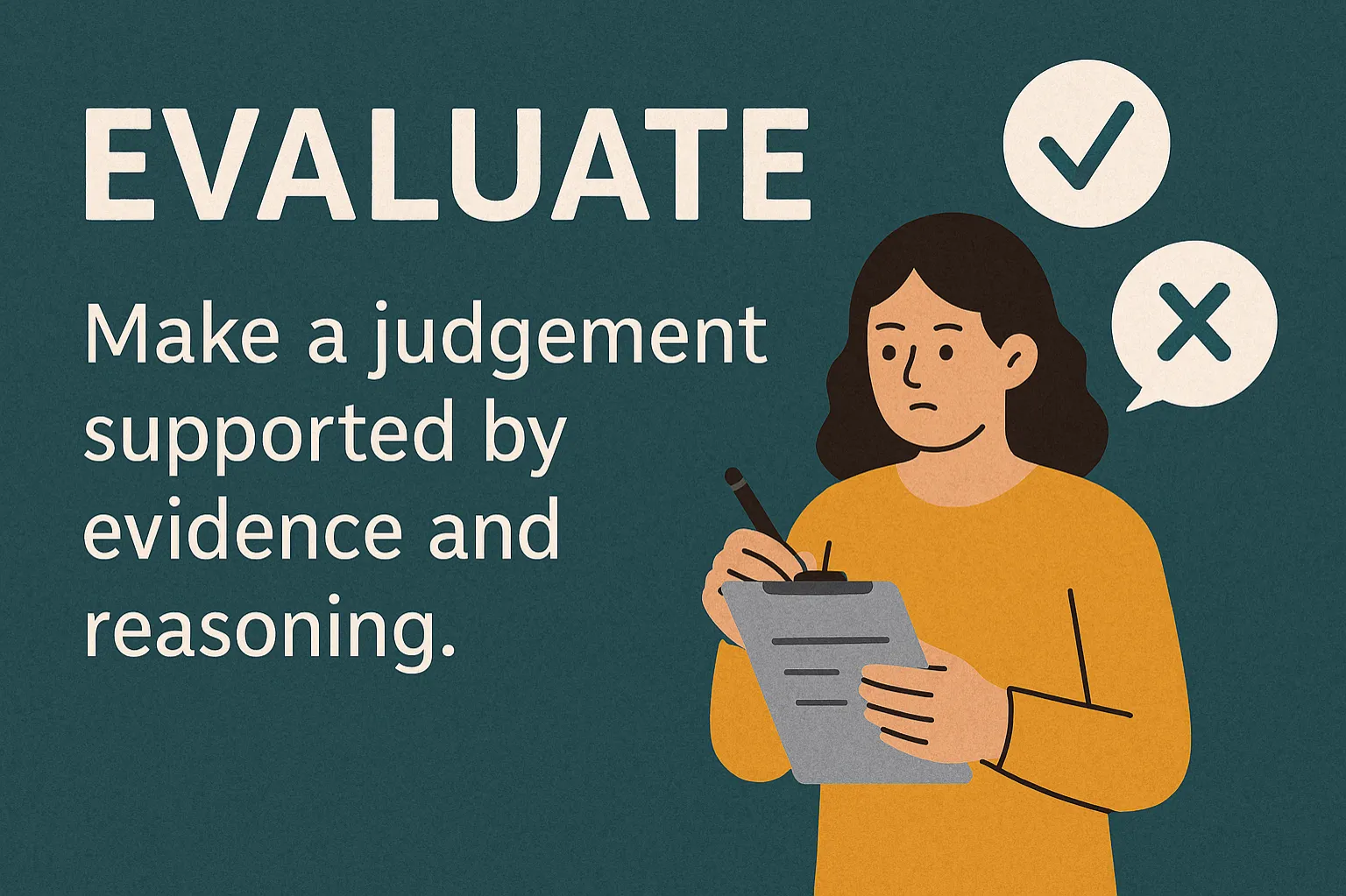 Evaluate: Make a judgement supported by evidence and reasoning.