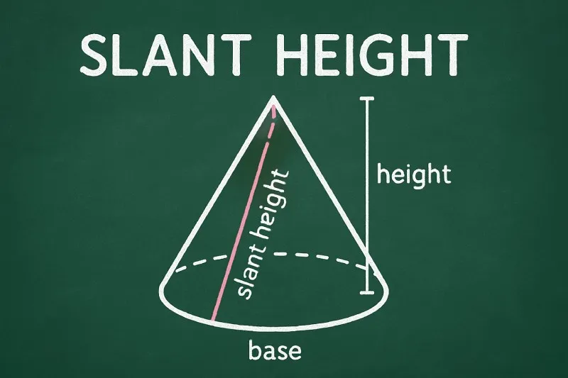 The slant height is the diagonal distance from an apex down a lateral surface