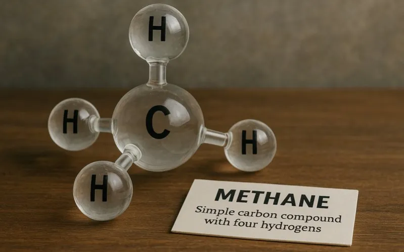 Methane: Simple carbon compound with four hydrogens
