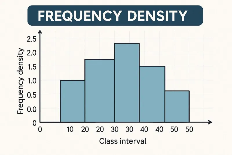 Frequency density: The frequency of a class divided by the width of the class
