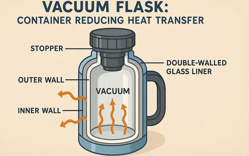Vacuum flask: Container reducing heat transfer