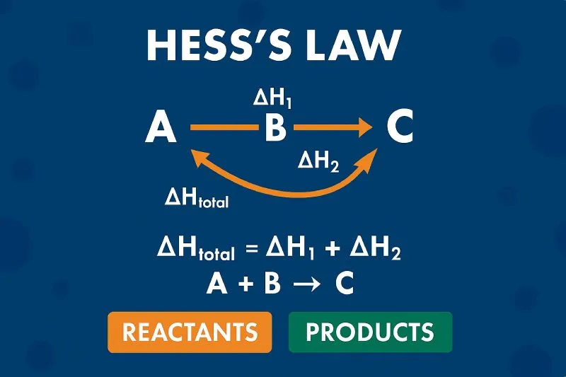 Hess's Law states that the total enthalpy change for a reaction is pathway independent