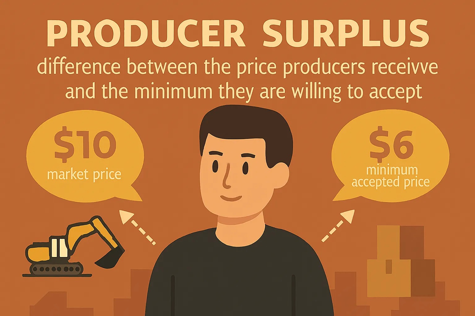 Producer surplus: difference between the price producers receive and the minimum they are willing to accept