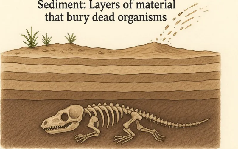 Sediment: Layers of material that bury dead organisms