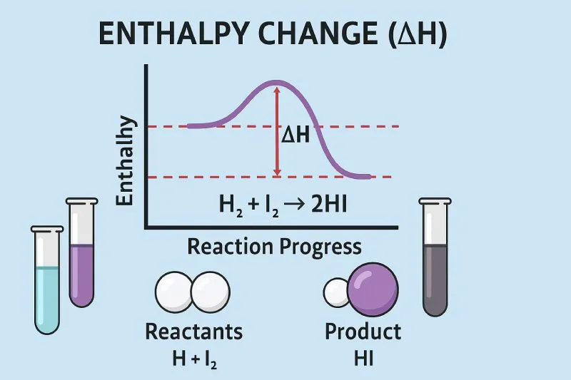 Enthalpy Change (ΔH): The heat energy change measured at constant pressure