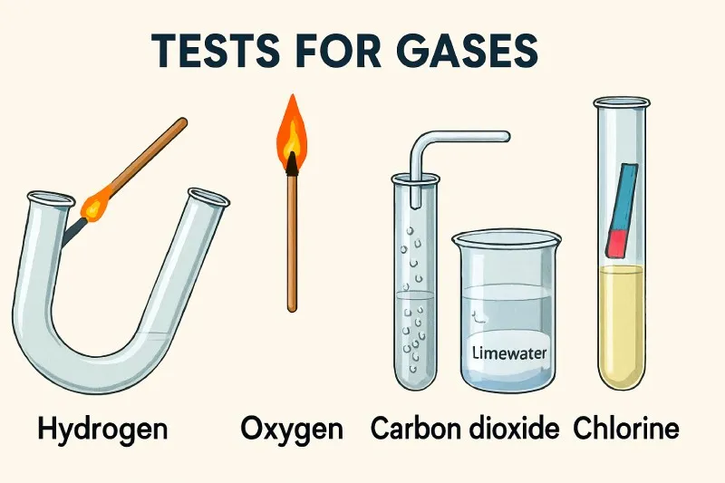 Test for gases: Chemical tests for gases (O₂, H₂, CO₂, etc)
