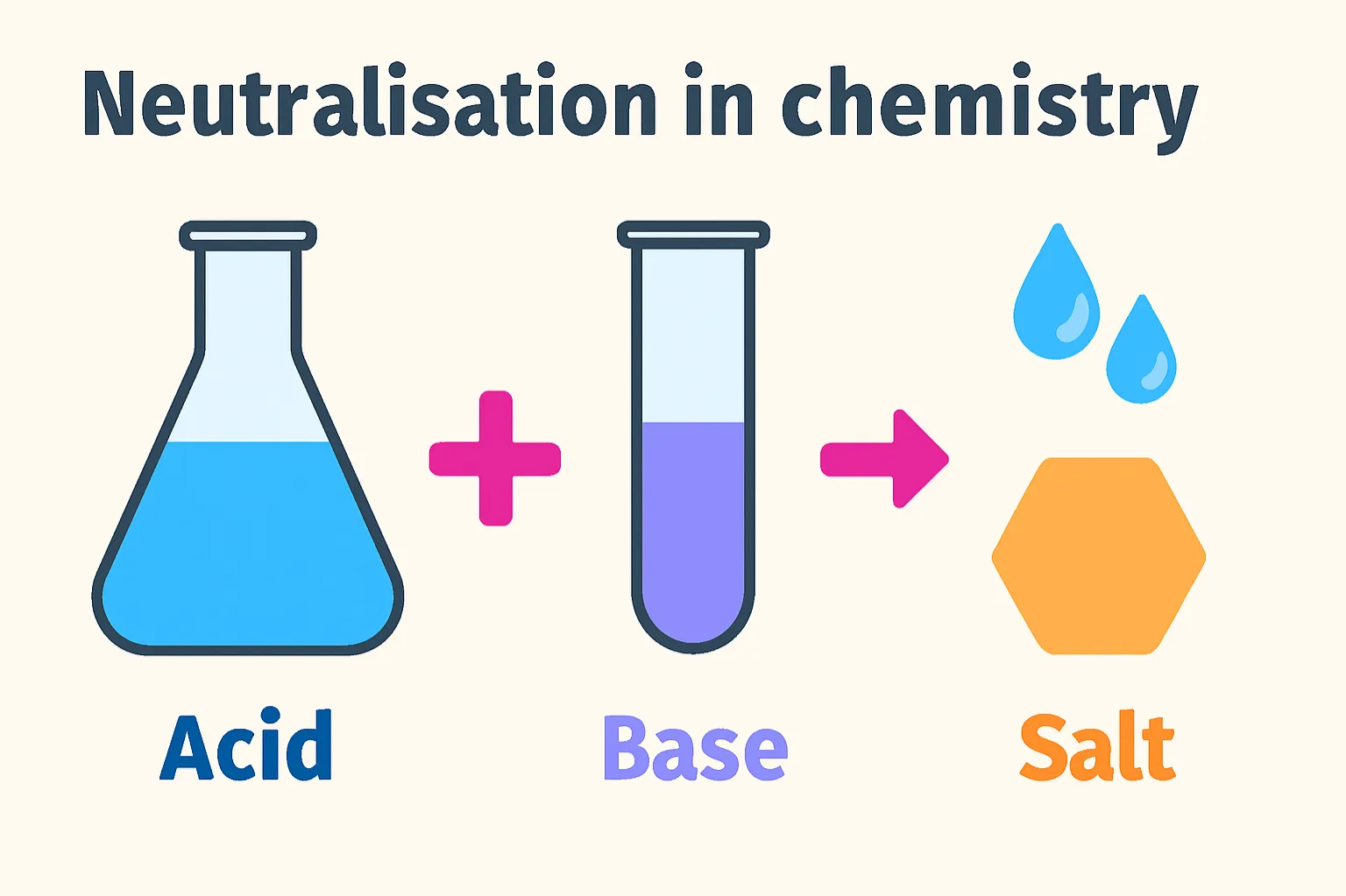 Neutralisation: Acid + base → salt + water