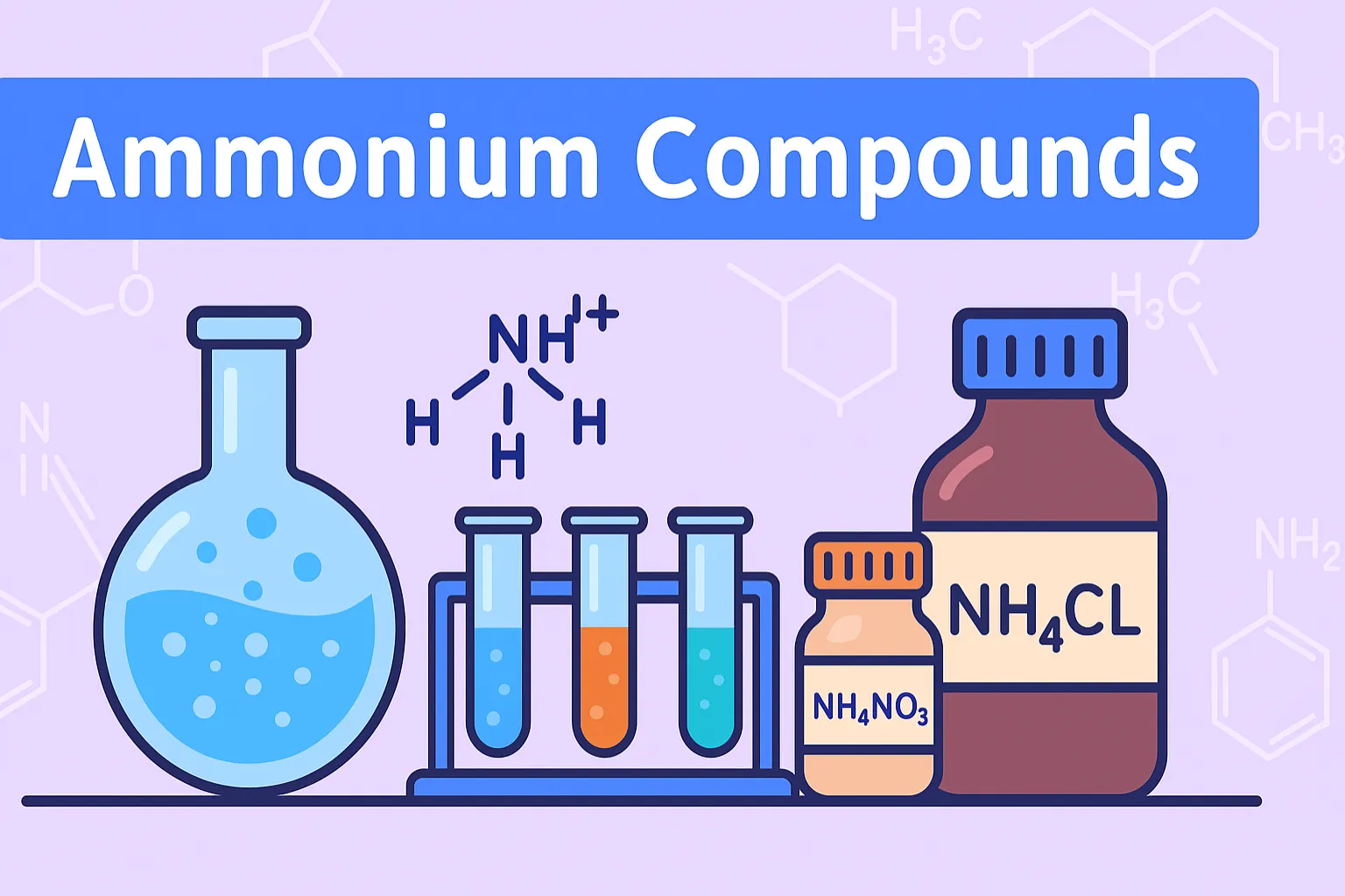 Ammonium Compounds: Ionic compounds containing the ammonium ion (NH₄⁺)