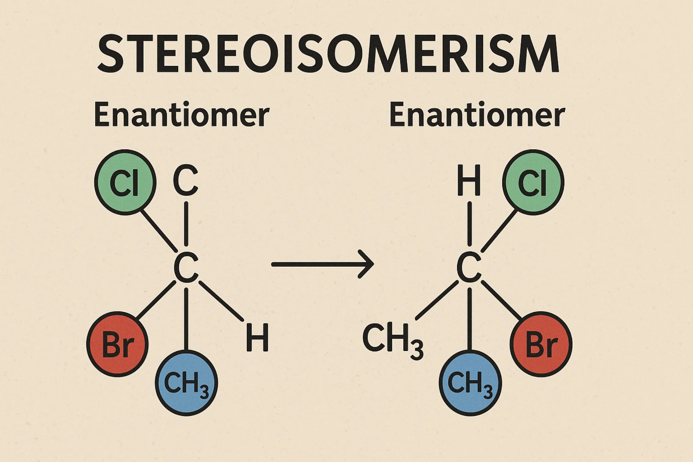 Stereoisomers are molecules with the same connectivity but different spatial atomic arrangements
