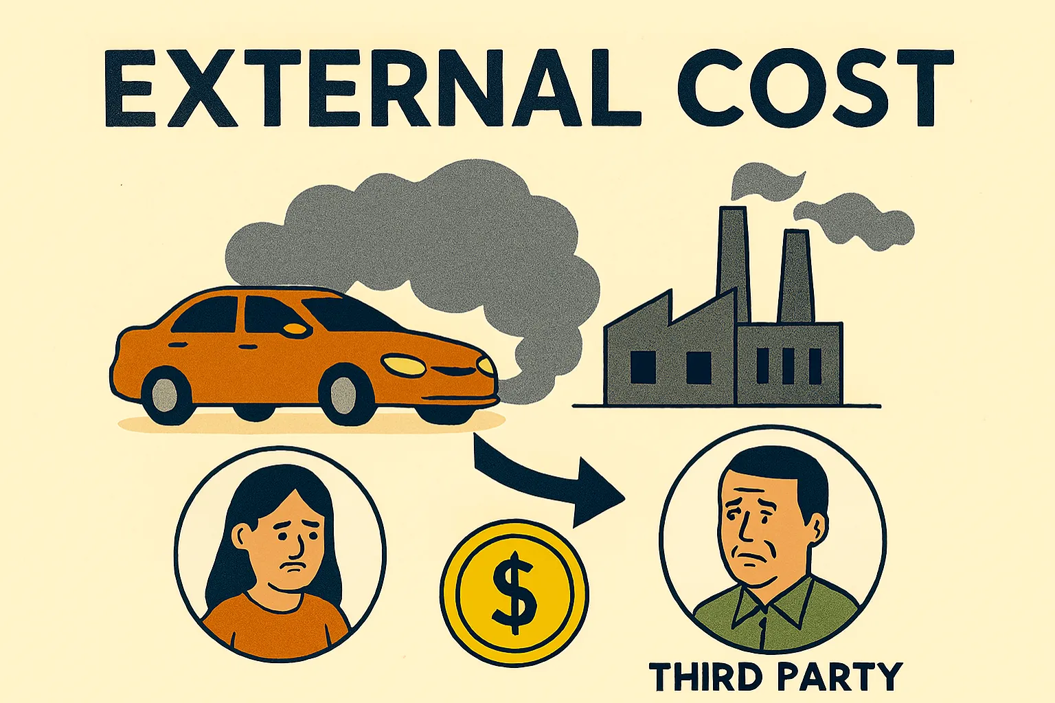 External cost: A cost imposed on third parties not involved in a transaction.