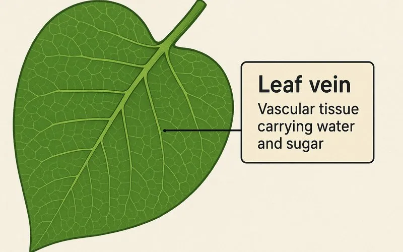 Leaf vein: Vascular tissue carrying water and sugar