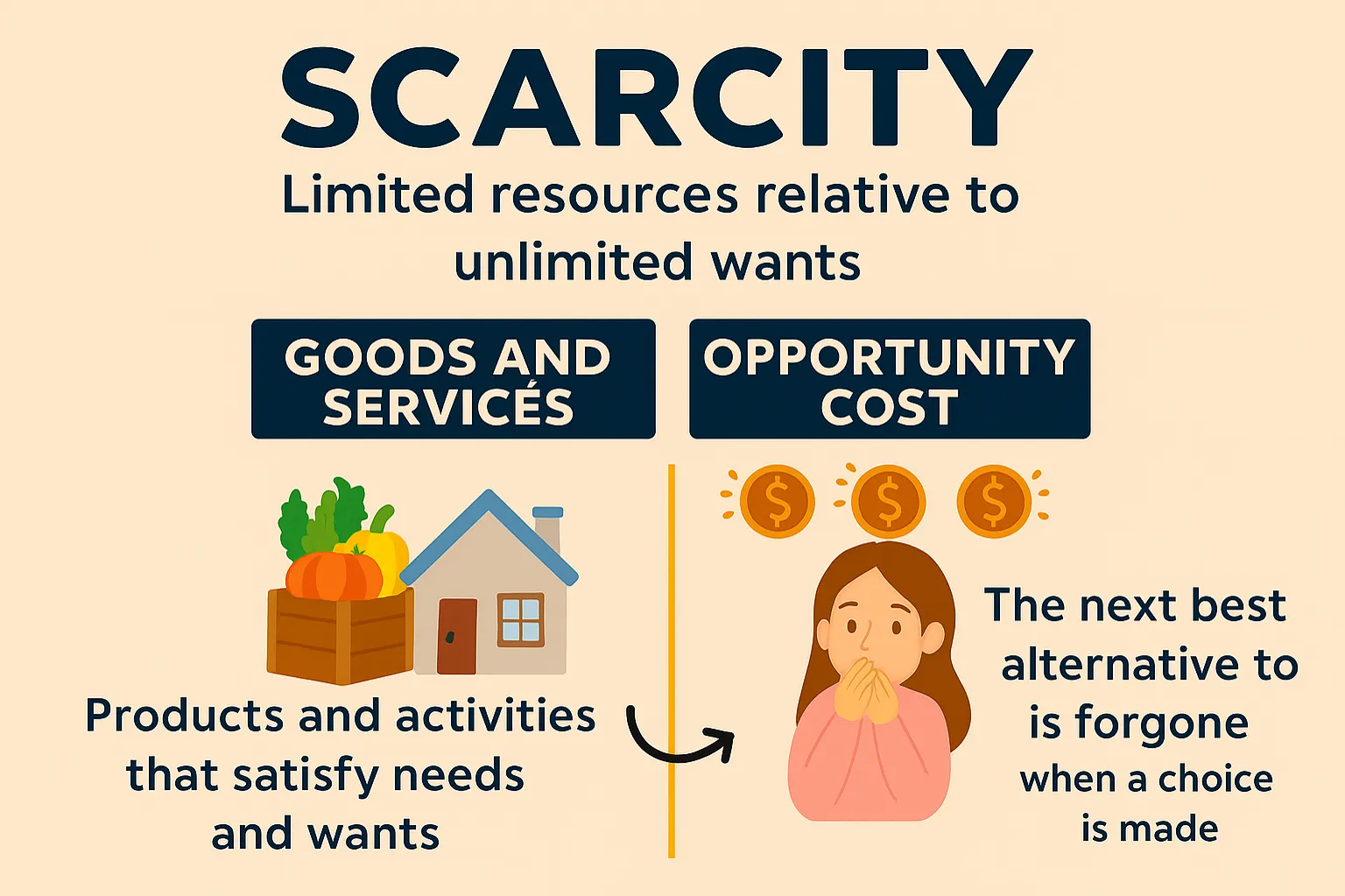 Goods and services: products and activities that satisfy needs and wants
