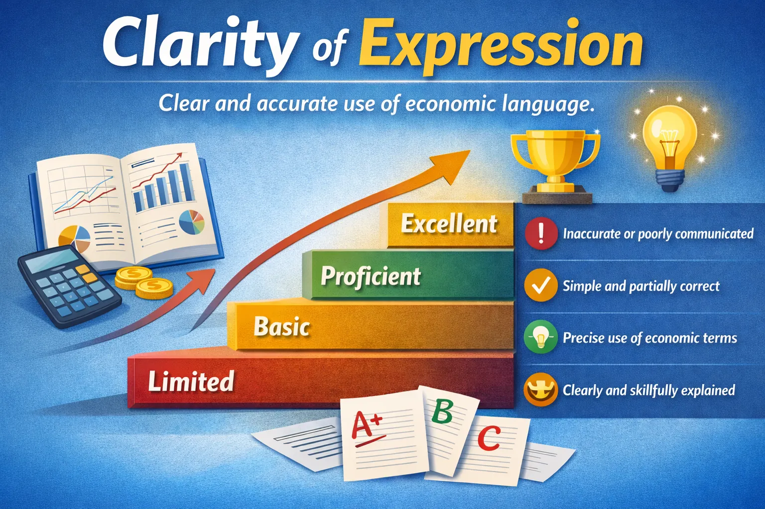 Clarity of expression: Clear and accurate use of economic language.