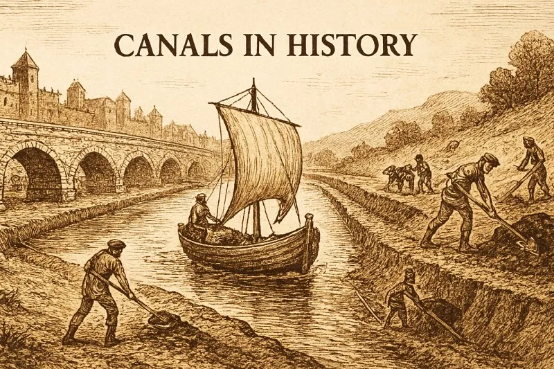 Canals: Man-made waterways constructed for transporting goods and raw materials