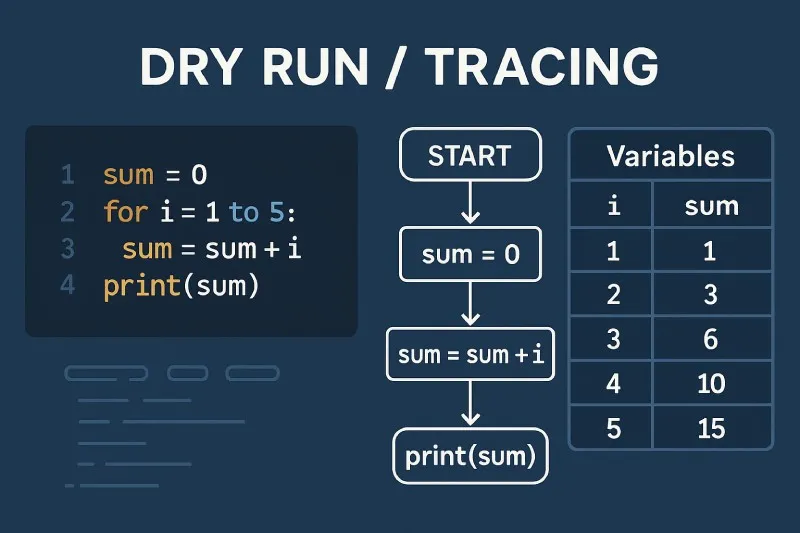 Dry run or tracing is manually checking code execution step-by-step